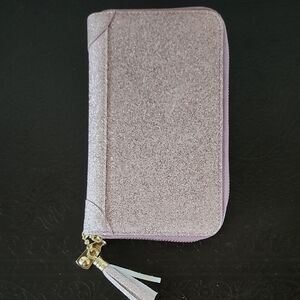 Sparkle Zip Wallet - Light Pink Glitter with Tassel